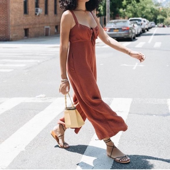 Express | NWT Linen-Blend Tie Front Culotte Jumpsuit - Picture 1 of 17